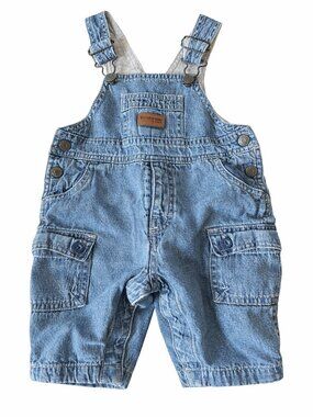 OshKosh B’gosh Baby Boy Overalls 6 Months Denim Genuine Kids Gray Lined Preowned